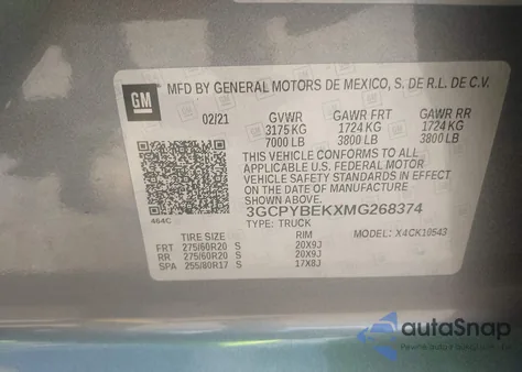 2021 Chevrolet Silverado 1500 4Wd Short Bed Custom из США, поврежденный, VIN 3GCPYBEKXMG268374